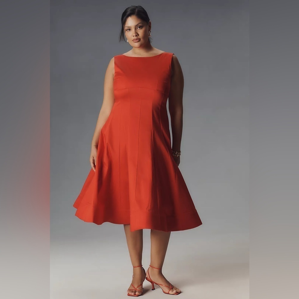 NWT! By Anthropologie Boat-Neck Drop-Waist Midi Dress -Multiple Sizes 💎 - Picture 4 of 11